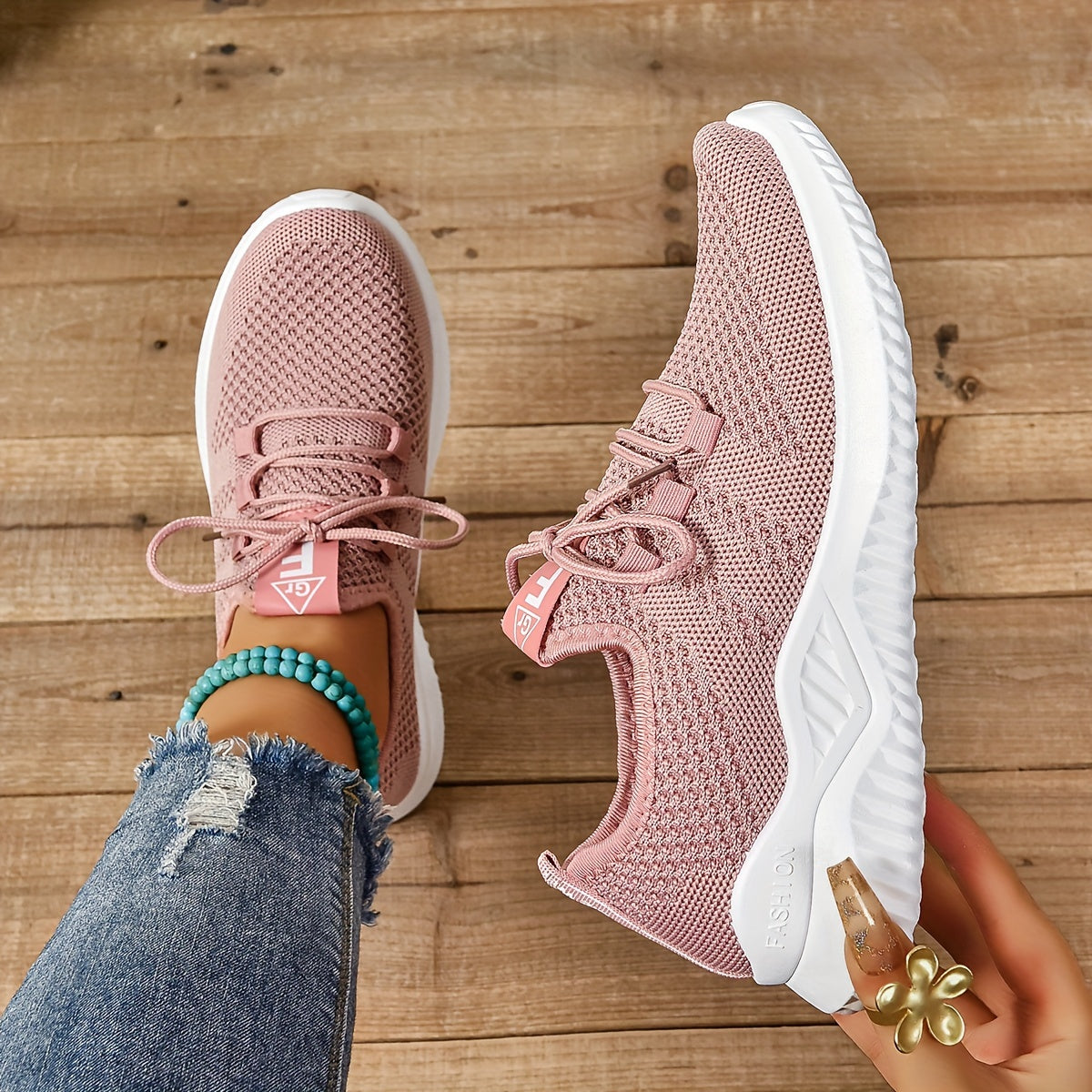 Women'S Casual Running Shoes, Breathable Fabric Sneakers, Low Top Lace-Up, Solid Color, Hand Wash Only, No Embellishments, All-Season Comfort
