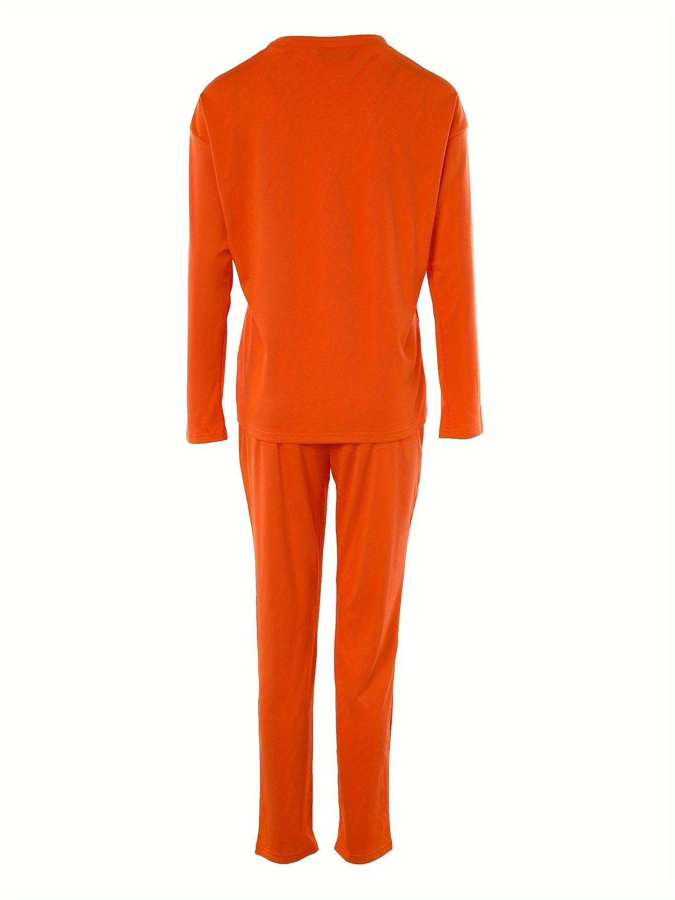 Solid Casual Two-piece Set, Crew Neck Long Sleeve Tops & Wide Leg Long Length Pants Outfits, Women's Clothing