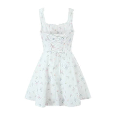 Sexy Slim Fit Short Floral Print Dress For Women Sleeveless Lacing Up A Line Holiday Party Dresses Summer Corset Robe