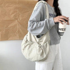 Ingvn  Korean Style Nylon Shoulder Bag Large Capacity Delicate Student Cross-body Pack Fashionable Purse High-class Female Pleated Bag