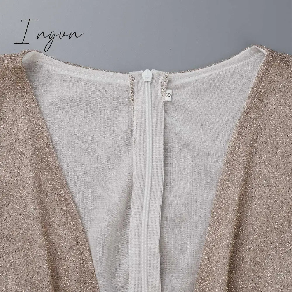 Ingvn - Fashion Elegant Solid Patchwork Fold V Neck Evening Dress Dresses(4 Colors)