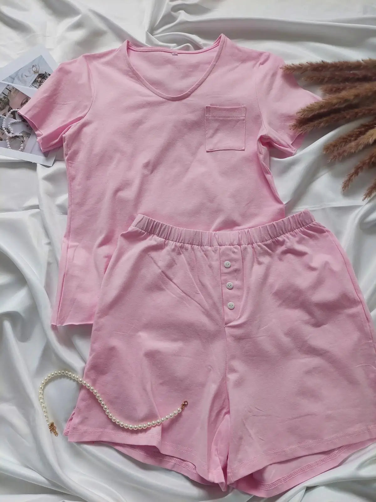 Ingvn  Pajamas for Women Homewear V-neck T Shirt Shorts 2 Pieces Sets Women Outfits Girls Sleepwear Underwear