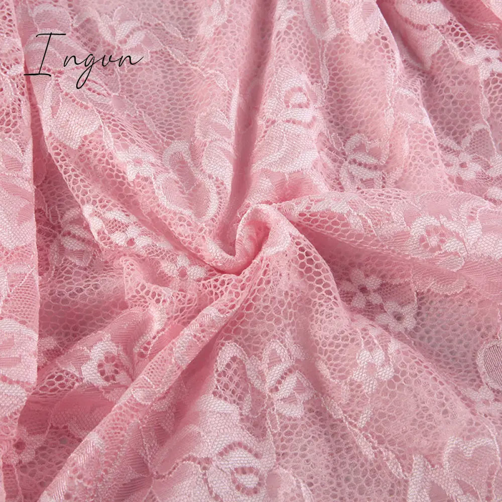 Ingvn - Sweet Cute Lace Cami Dress See Through Sexy Slim Sleeveless Ruffles Bow A-Line Mini Dresses For Women Summer Spring Lady