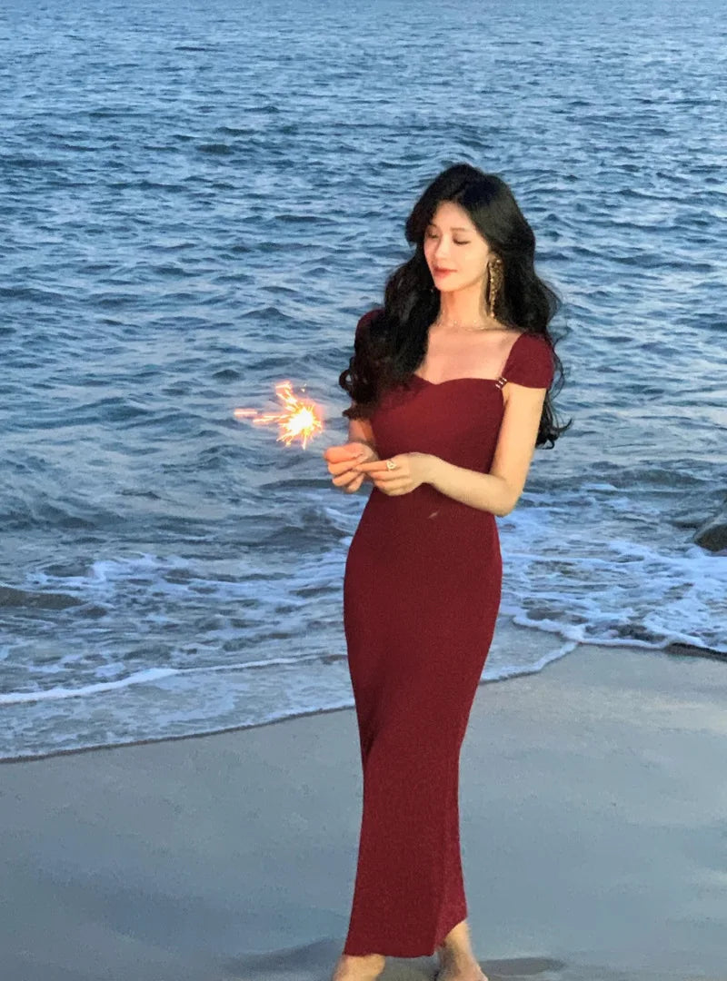 Elegant Bodycon Sleeveless Knitting Midi Dresses for Women Autumn New Evening Party Prom Robe Sexy Fashion Female Clothing