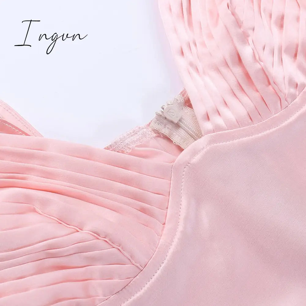 Ingvn - Satin Spaghetti Strap Sexy Mini Dress Women Robe Summer New Deep V Neck Sleeveless backless Club Party Dress Vestido