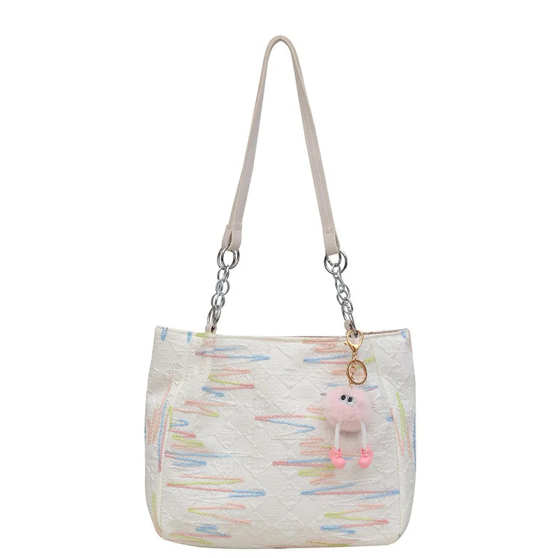 Ingvn  Fashion Forest Style Shoulder Bag Female Embroidery Retro Style Versatile Commuting Leisure Bag Large Capacity Canvas Tote Bag
