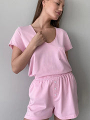 Ingvn  Pajamas for Women Homewear V-neck T Shirt Shorts 2 Pieces Sets Women Outfits Girls Sleepwear Underwear