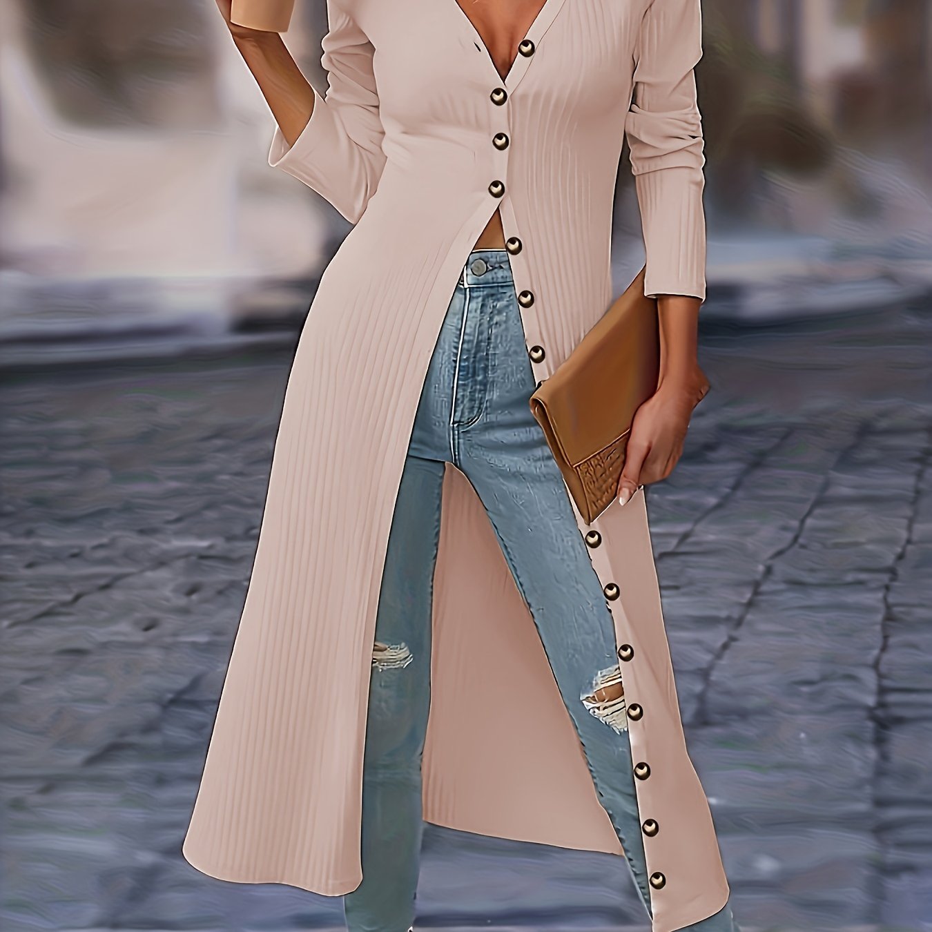 Womens Chic Solid Knit Cardigan - Soft Button Down, Long Sleeve, Slim Fit, Long Length - Perfect for Layering, Elegant Casual Wear