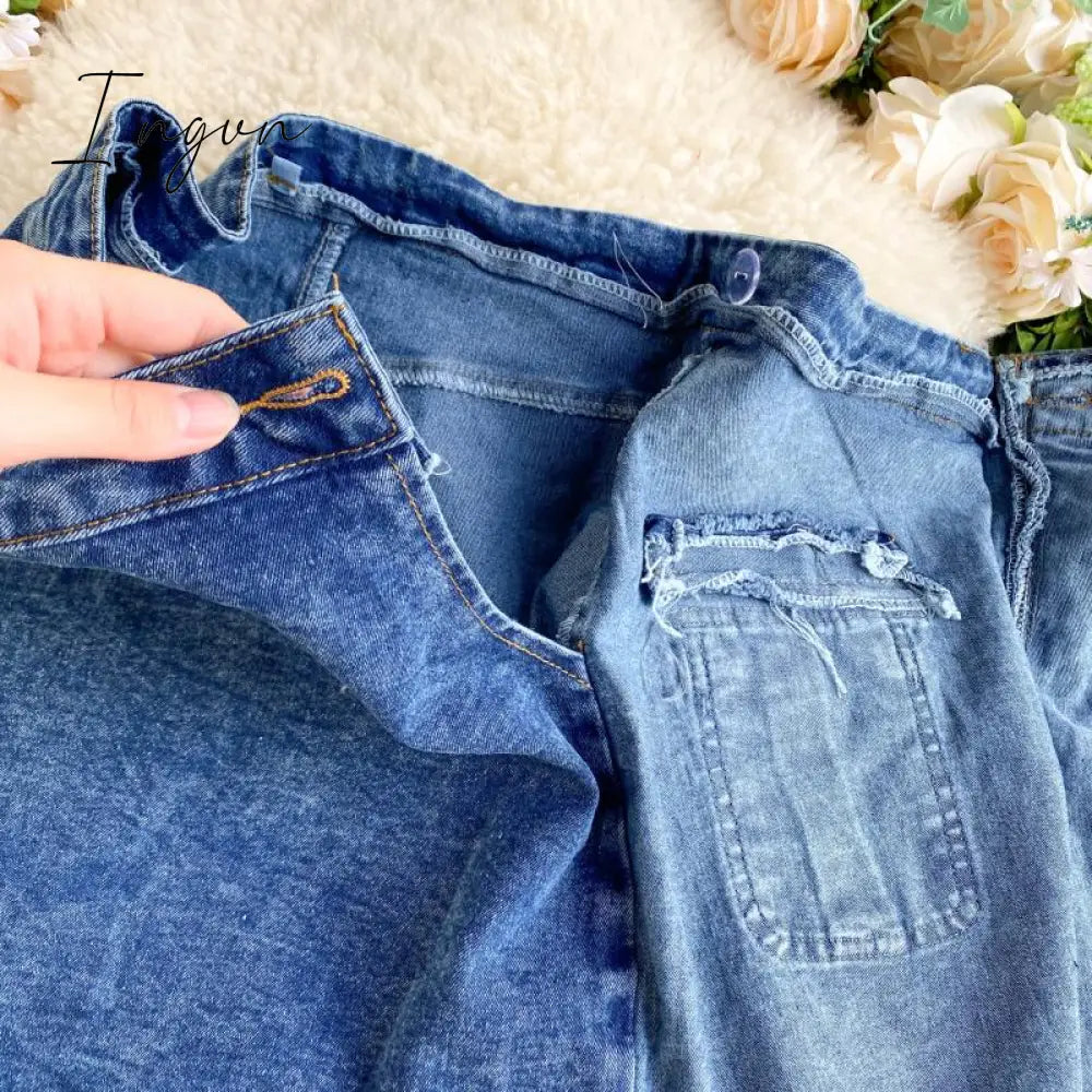 Ingvn - Trends high quality Spring Autumn Two Piece Set  Women Sexy Jeans 2 Two Piece Set Long Sleeve Crop Tops And Bodycon Short Denim Skirt Suits for Woman