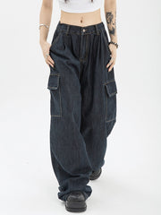 Harajuku Oversize Cargo Pants Women Japanese Streetwear Loose Wide Leg Trousers for Female Pockets Baggy Jeans Pant