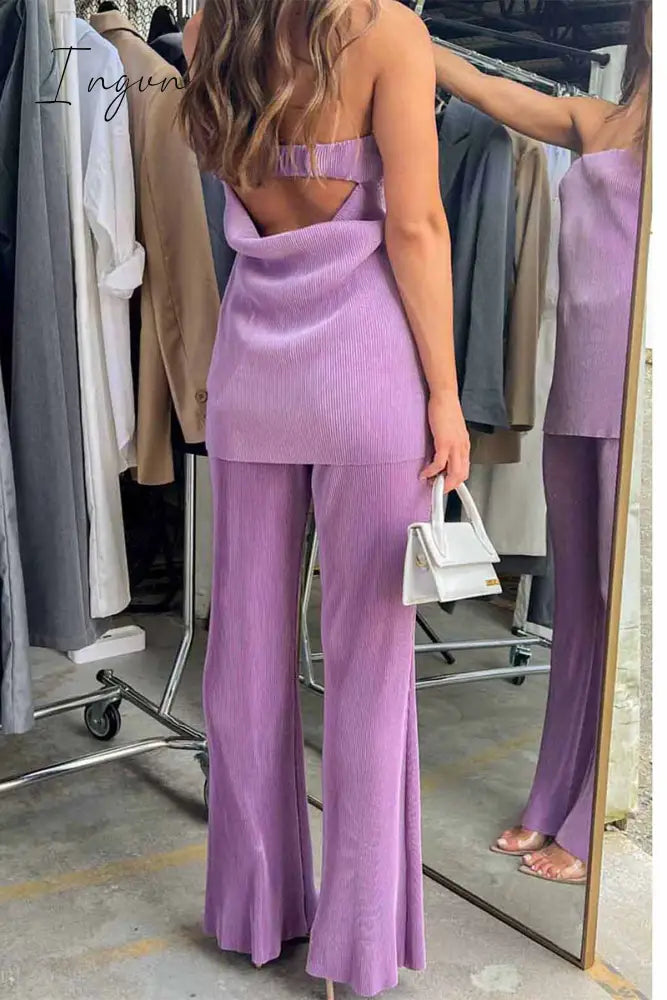 Ingvn- Sexy Solid Strapless Sleeveless Two Pieces