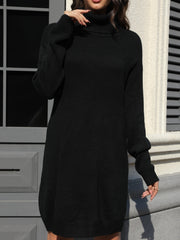 Cozy Solid Color Turtleneck Knit Dress - Versatile Casual Style - Long Sleeve, Soft Fabric, Figure-Hugging - Womens Winter Wardrobe Essential