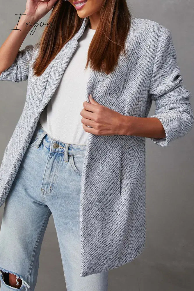 Ingvn - Casual Simplicity Solid Pocket V Neck Outerwear