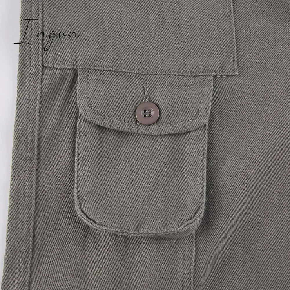 Ingvn - Hot Sell Quality Grunge Streetwear Cargo Pants Woman Low Waist Baggy Mom Jeans Vintage 90s Hippie Wide Leg Denim Trousers Korean Outfits