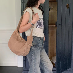 Ingvn  Large Capacity Women's Retro Canvas Shoulder Bag Solid Color Female Crossbody Bags Simple Design Ladies Tote Purse Handbags