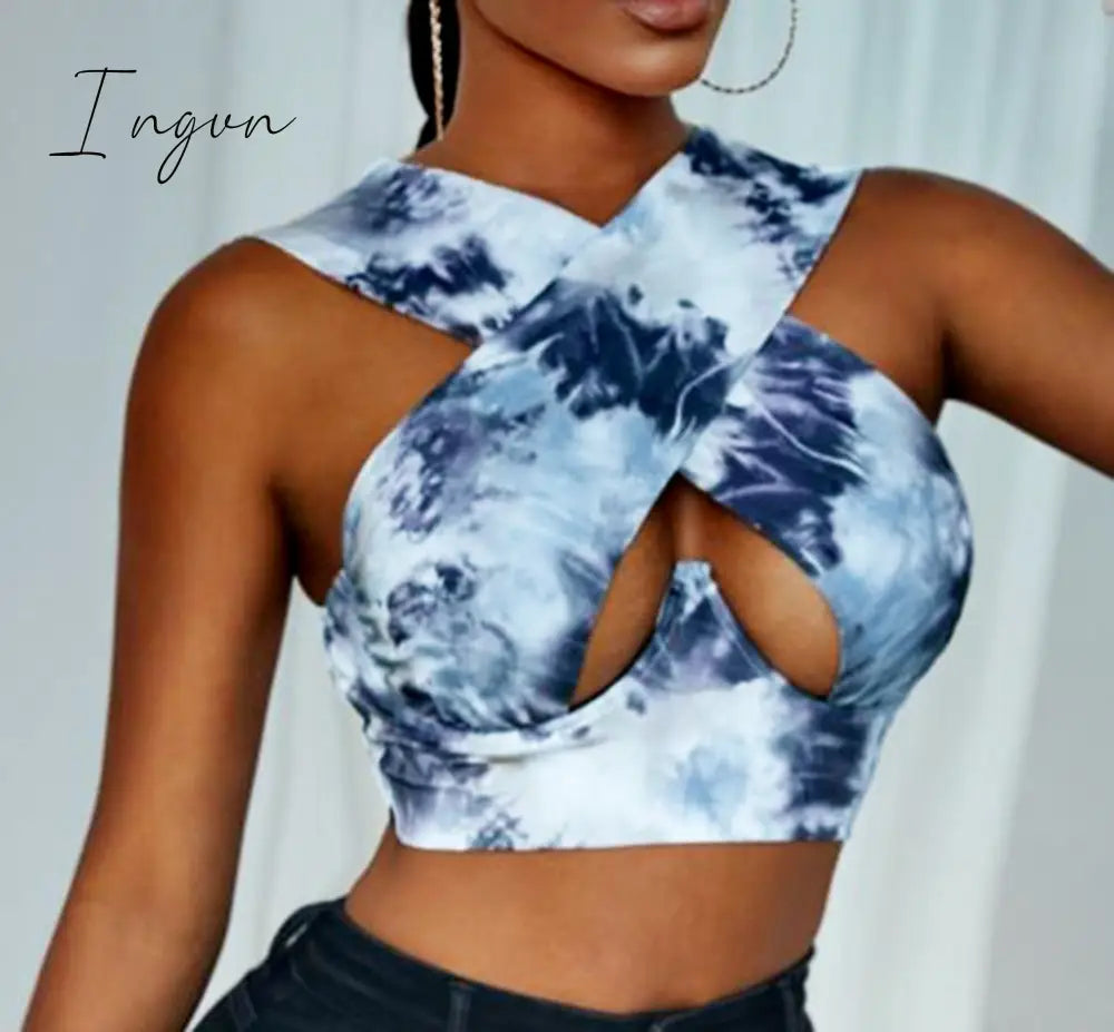 Ingvn - Women's Criss Cross Tank Tops Sexy Sleeveless Solid Color Cutout Front Crop Tops Party Club Streetwear Summer Lady Bustier Tops