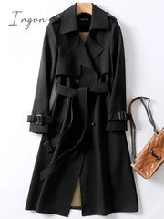 Ingvn - Women's Trench Coat Long Solid Color  Patchwork Coat Black Blue Camel Beige Daily Fall Single Breasted Regular Fit S M L XL XXL 3XL