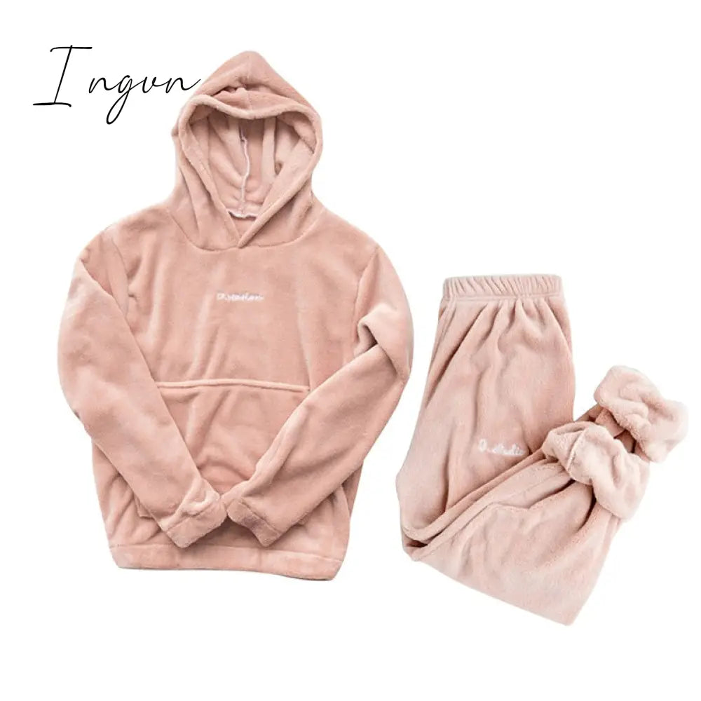 Ingvn - Women Winter Pajamas Set Dropshipping Warm Homewear Winter Sleepwear Female Flannel Pajamas Home Pants Warm Home Clothes Suit