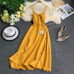 Ingvn - New-Coming Spring Summer Holiday Long Dress Cross Spaghetti Strap Open Back Beach Style Ankle-Length Women Dresses