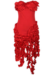Women Summer Strapless Ruffles Tassel Dress Girls Glamour Red Flower Irregular Party Dress Celebrities Outfits Clubwear