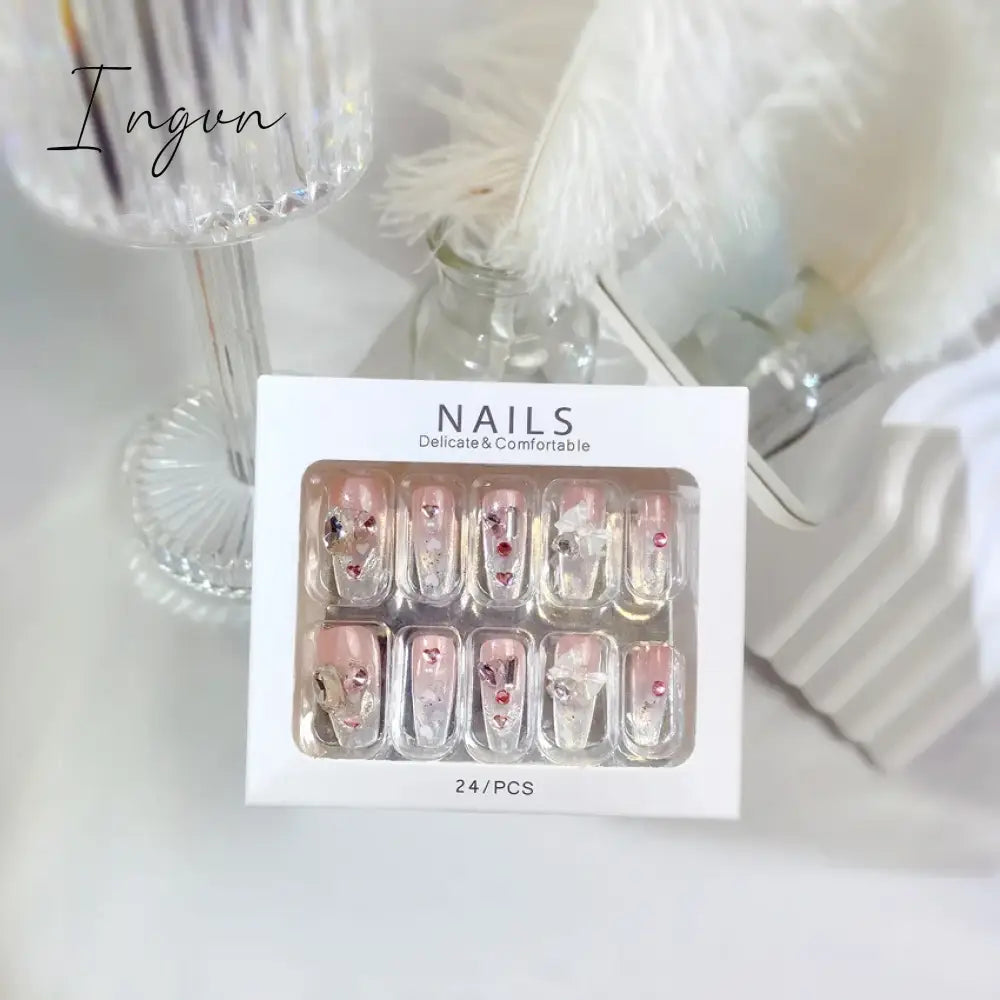 Handmade Press on Nails Long Ballet Blue Fake Nails with 3D Snowflake Moon Rhinestone Design False Nails Full Cover Nail Tips