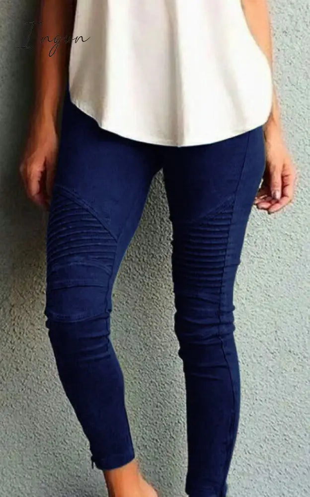 Ingvn - New Fashion Casual Solid Color Elastic Skinny Pants For Women