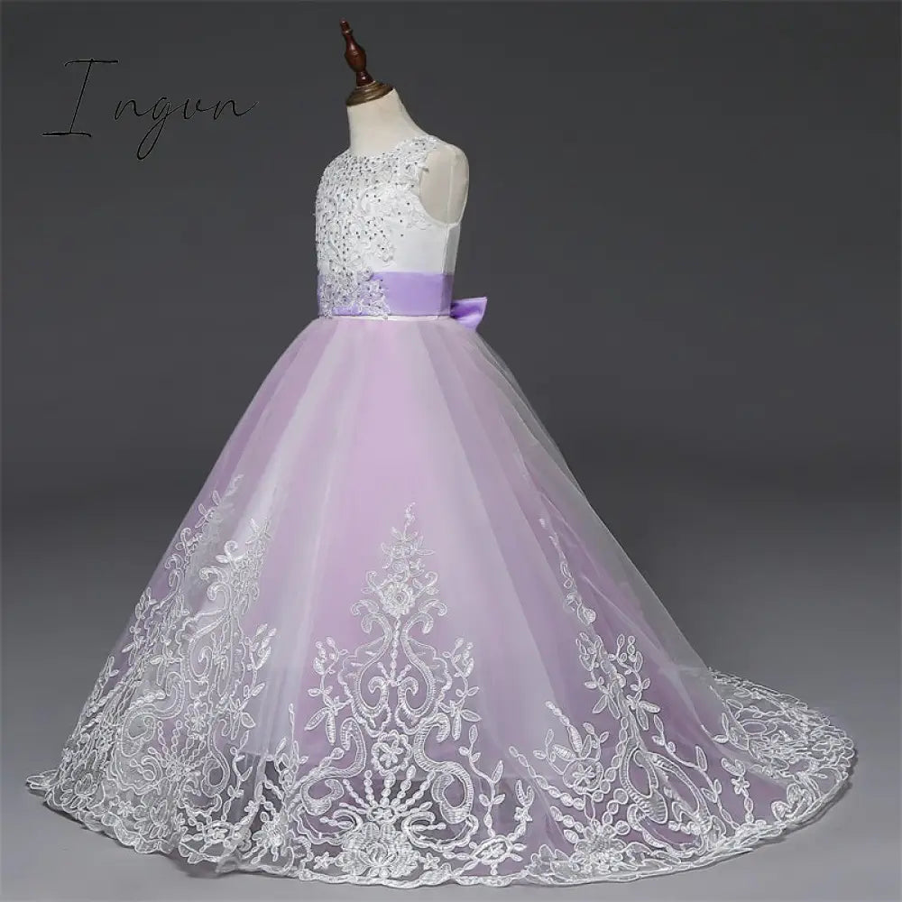 Ingvn - Red Girl Lace Embroidery Christmas Birthday Party Dress Flower Wedding Gown Formal Kids Dresses For Girls Teen Clothes 6 14 Yrs