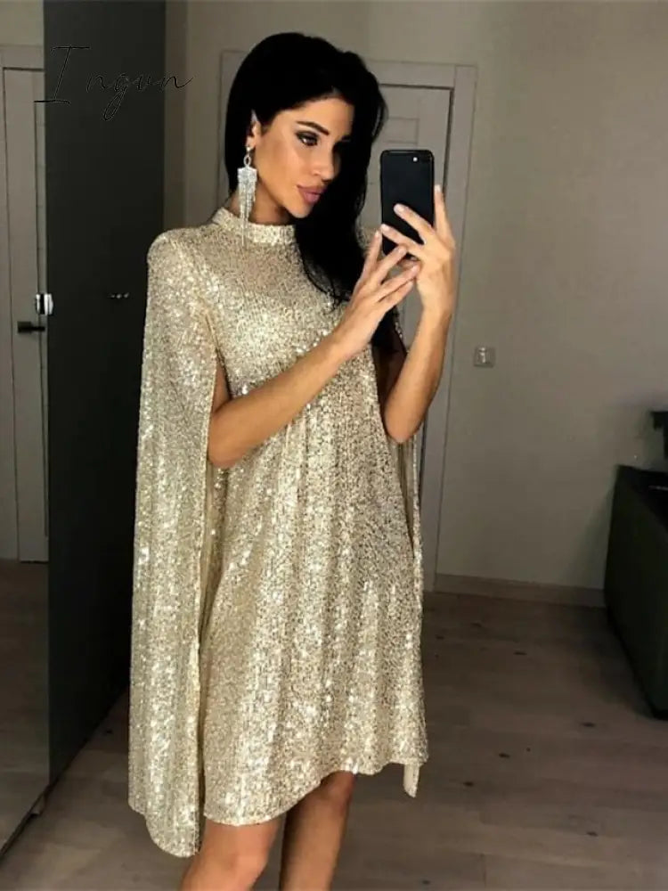 Ingvn - Women‘s Semi Formal Party Dress Sequin Dress Short Mini Dress Silver Gold Sleeveless Pure Color Sequins Split Spring Summer Crew Neck Stylish Elegant 2023 S M L XL XXL