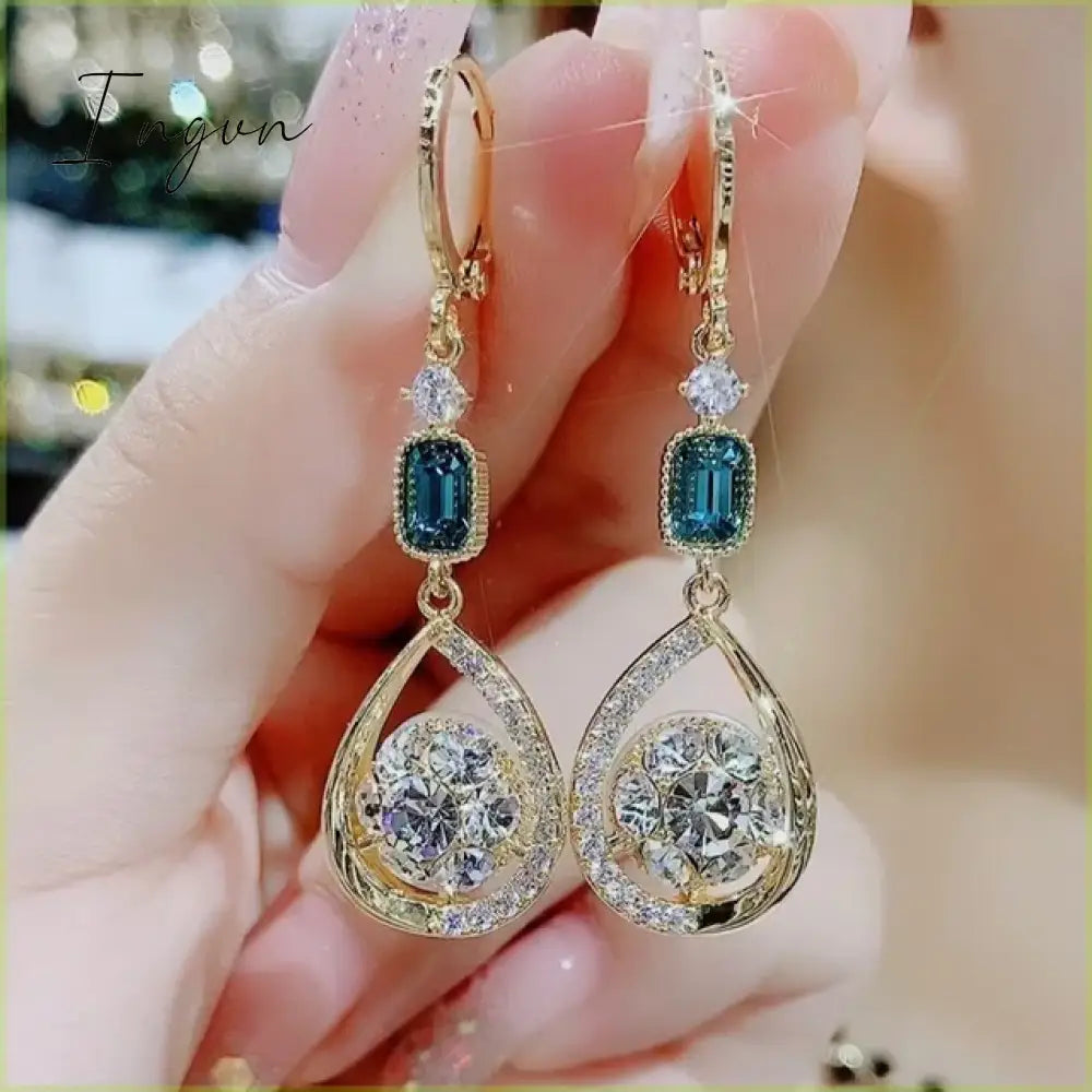 New Purple Crystal Flower Dangle Earrings For Women Girls Shining Zircon Love Heart Waterdrop Earring Wedding Luxury Jewelry