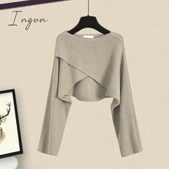 Ingvn - Spring and Autumn Set Women's 2023 New Korean Fashion Cross Knitted Sweater Age Reducing Sling Dress Two Piece Set