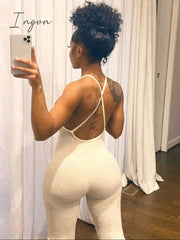 Ingvn - v-neck skinny sexy jumpsuit women summer hollow out partywear halter sleeveless streetwear outfit fitness backless