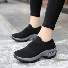 Trendy Air Cushion Mesh Breathable Outdoor Sneakers, Wear Resistance Non Slip Flying Woven Shoes, Casual Versatile Lightweight Sports Running Shoes