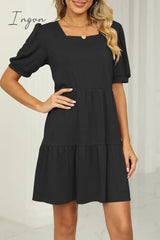 Ingvn - Casual Solid Fold Square Collar A Line Dresses