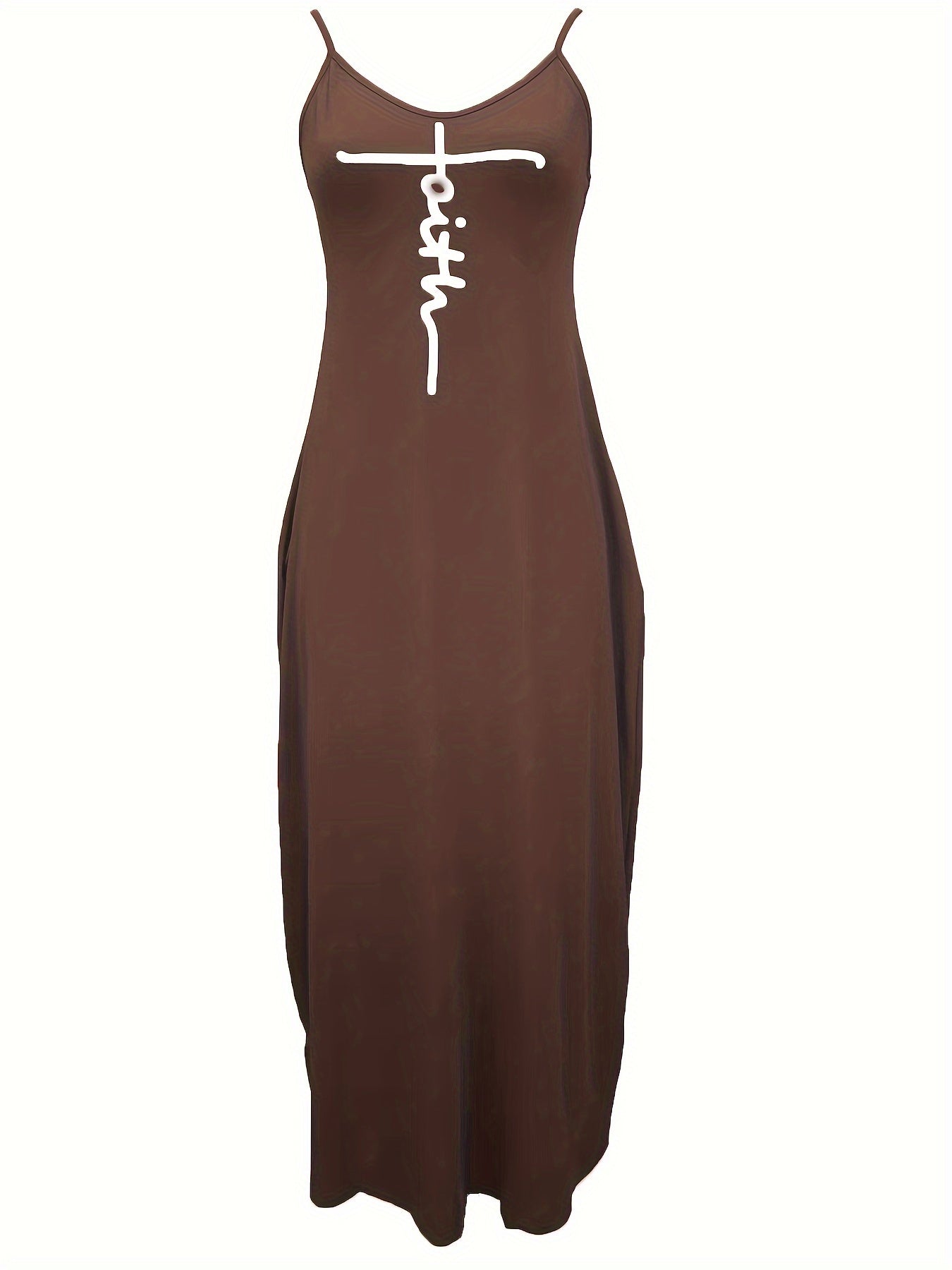 Faith Print Backless Spaghetti Strap Dress - Stylish V Neck Loose Fit for Women - Versatile Casual Summer Wear