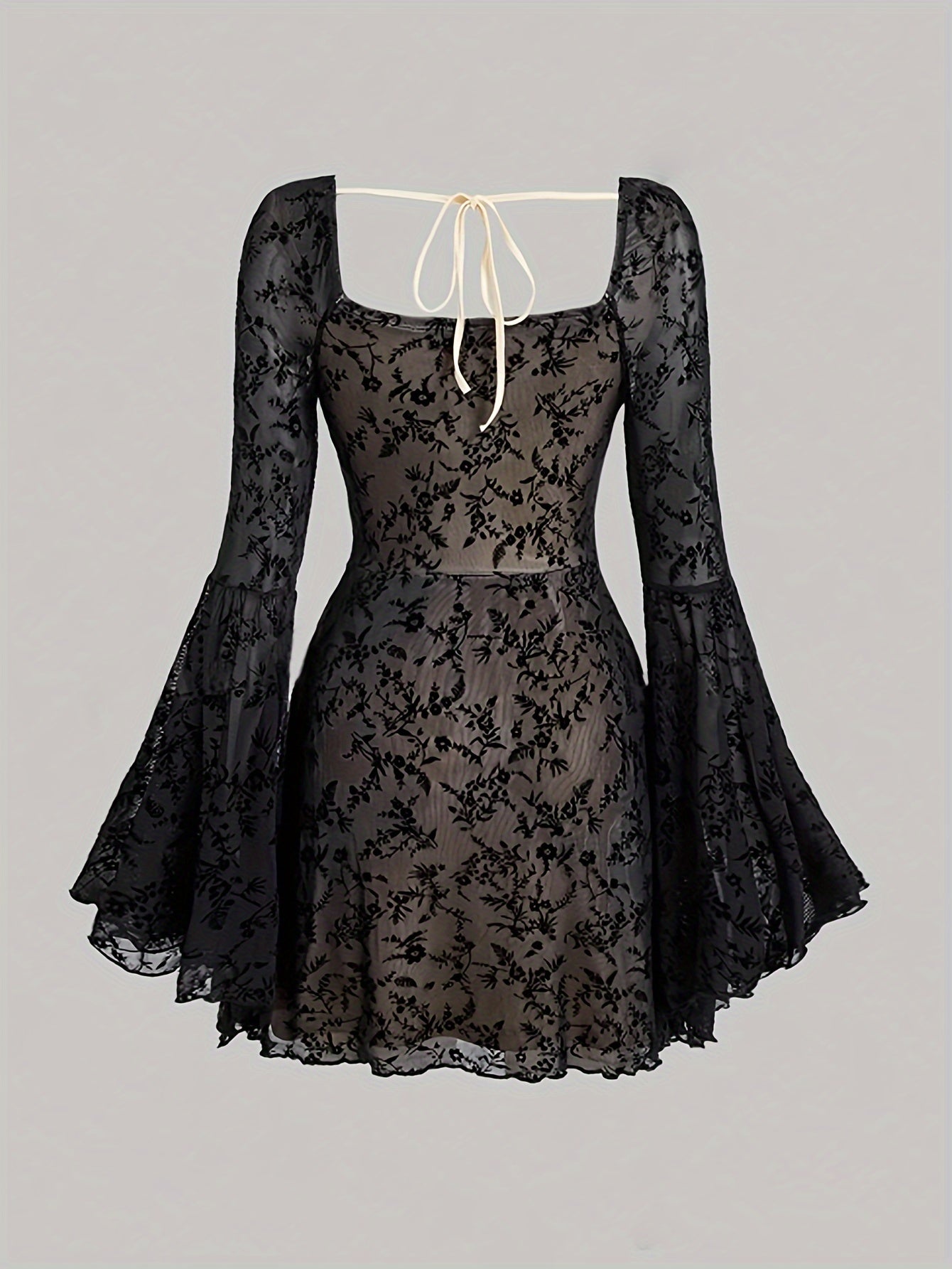 Long Sleeve Chic Off-Shoulder A-Line Dress for Women with Sexy Waist-Cinching, Tie Detail, Machine Washable