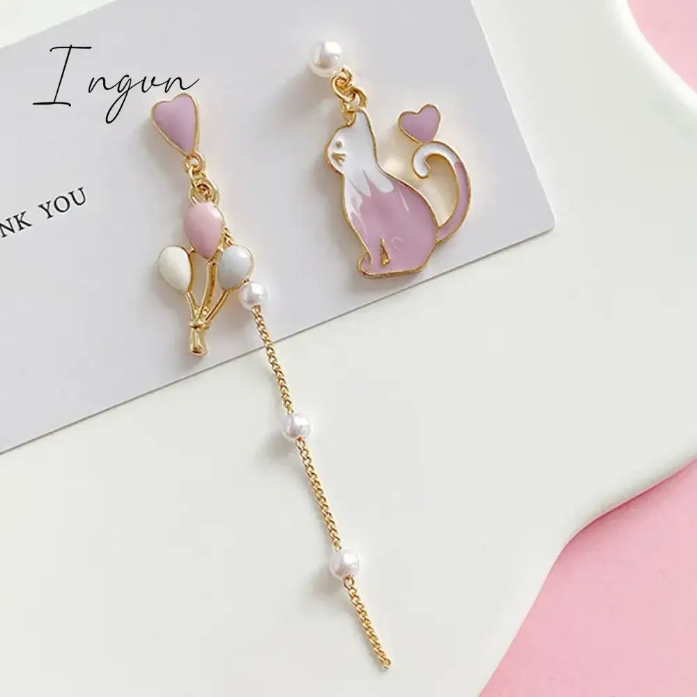Korean Style Flower Cute Animal Dangle Earrings For Women Moon Stars Kitten Rabbit Balloon Asymmetric Earring Party Jewelry Gift