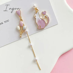 Korean Style Flower Cute Animal Dangle Earrings For Women Moon Stars Kitten Rabbit Balloon Asymmetric Earring Party Jewelry Gift