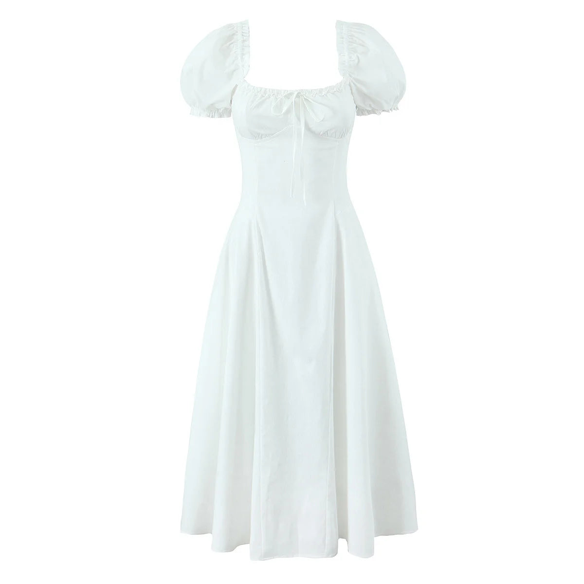 New Women Sexy Off Shoulder Elegant Party Dresses Short Sleeve Lace Up Back A-line Midi Summer Dress Blue White Robe