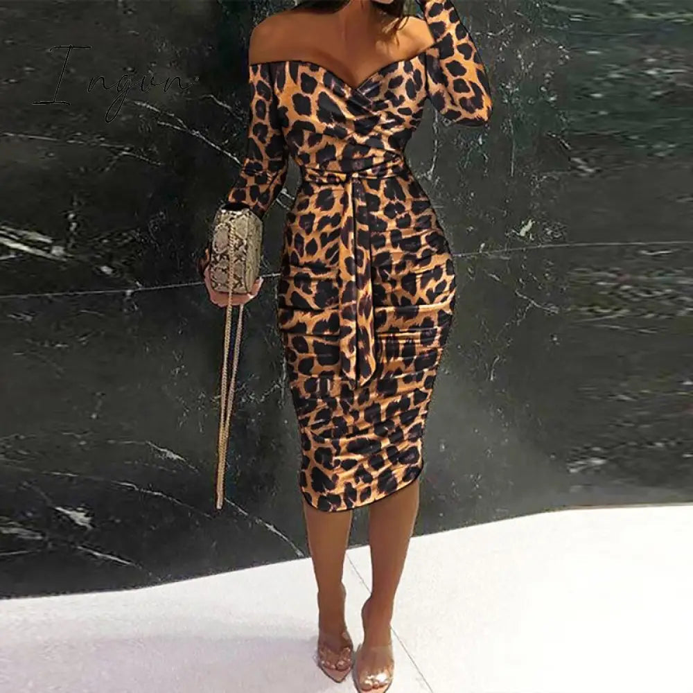 Ingvn - Women Clothing Asymmetric Collar High Waist Robe Slit Dress Chic Solid Short Sleeve Elegant Fashion Prom Banquet Dress New