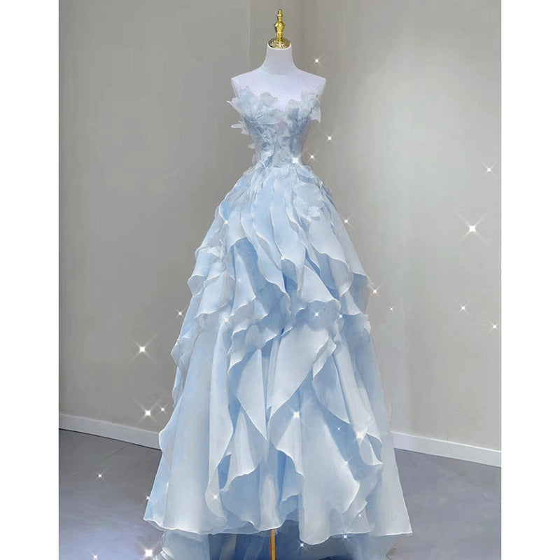 Pphmm fruitful fashion dress to impress Blue Evening Dress Summer New Fairy Tube Top Trendy Banquet Host Graduation Adult Dress