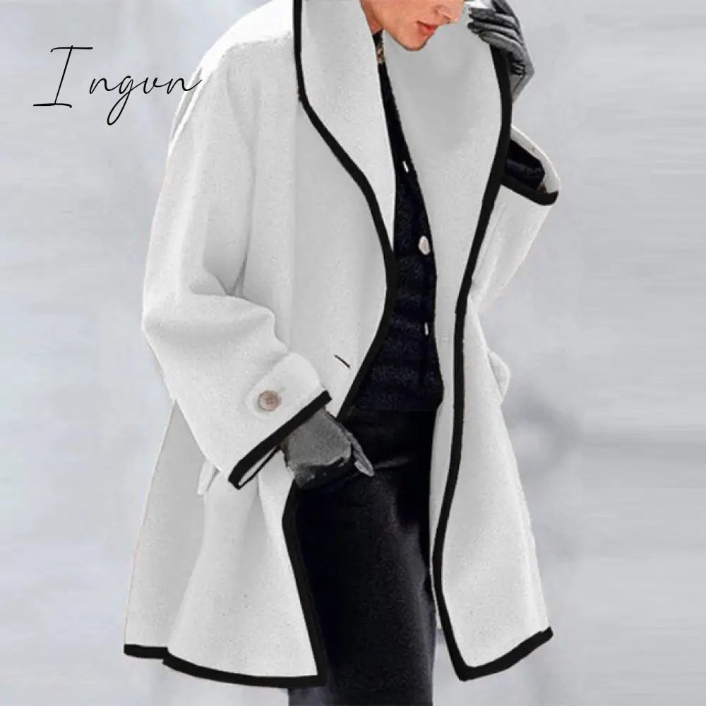 Ingvn - Fashion Trends Women Retro Single Button Solid Long Cardigan Jackets Autumn Long Sleeve Pocket Outwear Winter Hooded Blend Wool Coat Tops