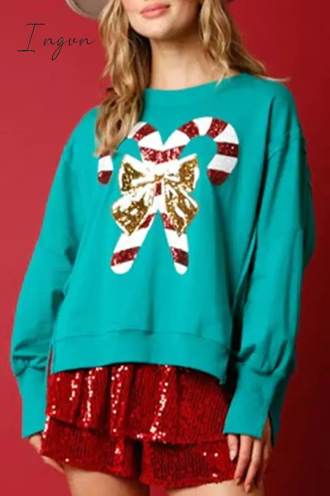 Ingvn - Casual Solid Sequins Printing O Neck Tops