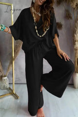 Ingvn - Casual Print Patchwork V Neck Half Sleeve Two Pieces(9 Colors)