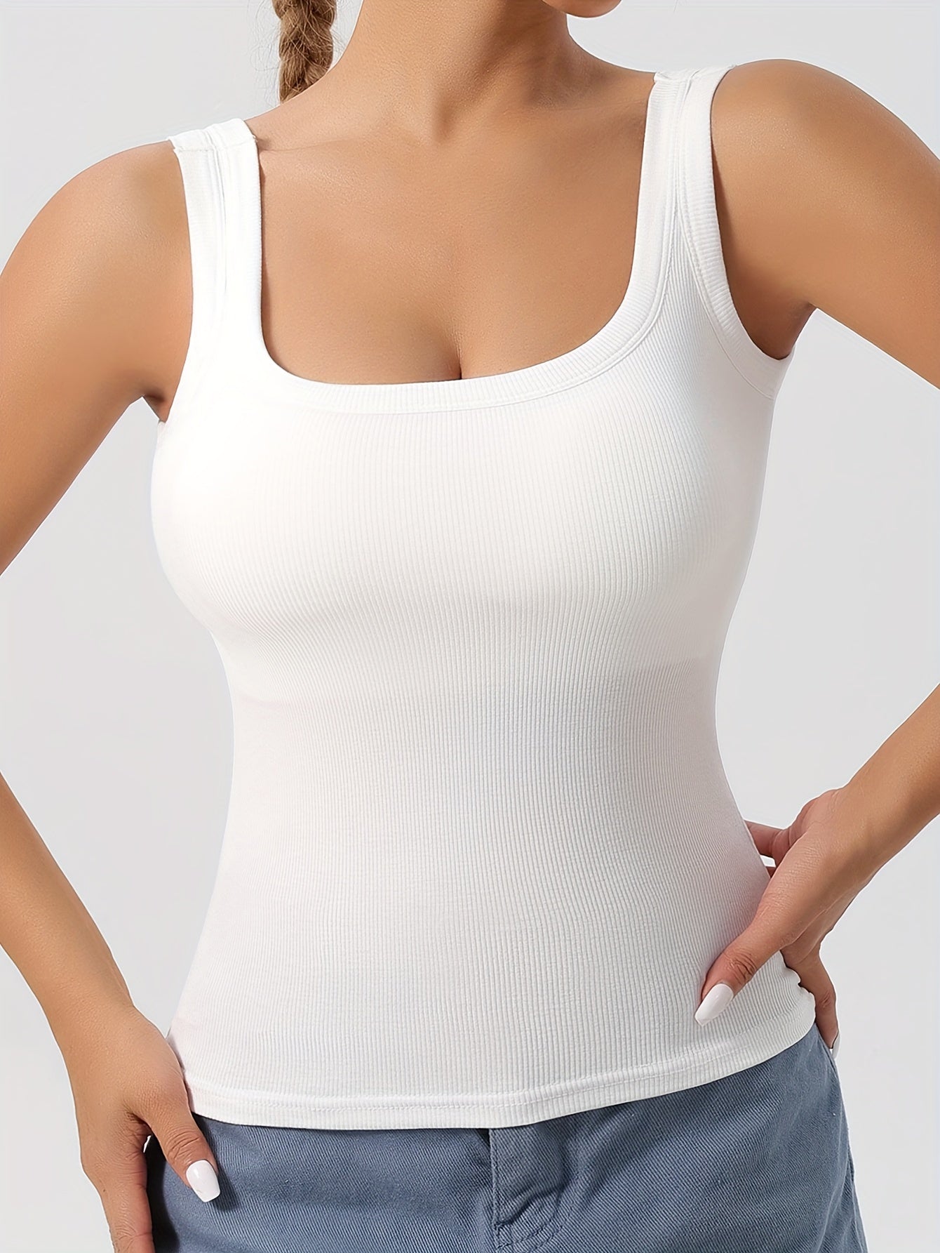 Solid Color Slim Tank Top 3 Packs, Casual Square Neck Sleeveless Versatile Top, Women's Clothing
