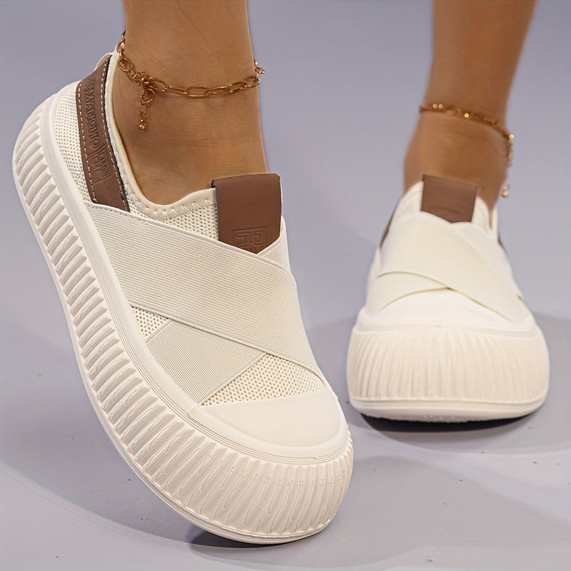 Comfortable Women's Breathable Knit Sneakers - Soft, Lightweight, Casual Slip On Shoes for Outdoor Activities, Low Top Design for Everyday Wear