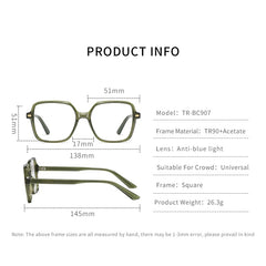 INGVN  Women Fashion Acetate Blue Light Blocking Computer Glasses Without Degrees Female Square Eyewear Spectacles Frames