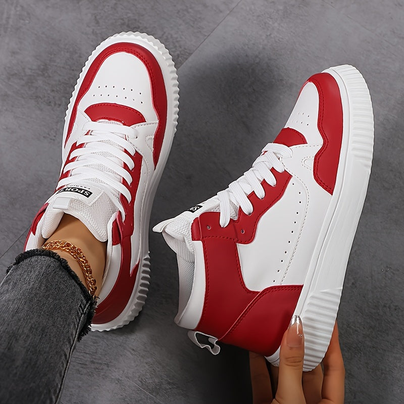 Women's Casual Sneakers - Versatile Lace-Up Mid-Top Shoes with Soft EVA Sole, Faux Cover, All-Season Comfort