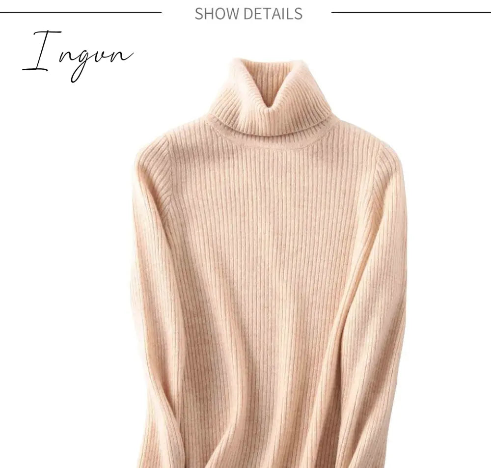 Ingvn - 100% Merino Wool Turtleneck Women Sweater Autumn Winter Warm Soft Jumper Women Knitted Pullover Femme Cashmere Sweater Knit