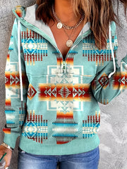 Cozy Fall/Winter Aztec Hoodie for Women: Unique Western Pattern, Durable Knit & Zip-Up Comfort
