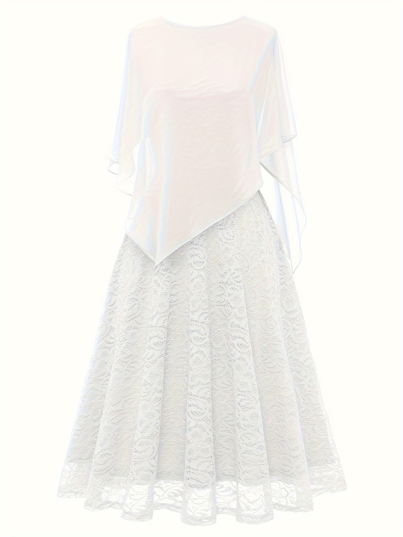 Solid Lace Chiffon Maxi Dress, Elegant Short Sleeve Dress For Wedding Party, Women's Clothing